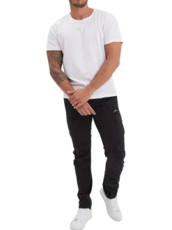 Pantalon Cargo en coton noir uni coupe slim pourvu de multiples poches