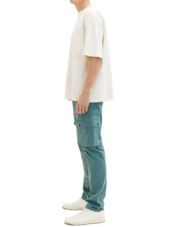 Pantalon cargo en coton vert uni à coupe droite et taille intermédiaire