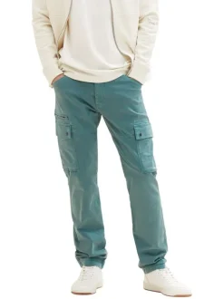 Pantalon cargo en coton vert uni à coupe droite et taille intermédiaire