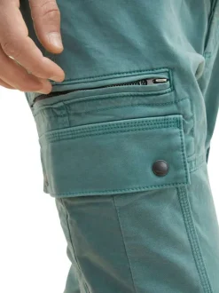 Pantalon cargo en coton vert uni à coupe droite et taille intermédiaire