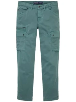 Pantalon cargo en coton vert uni à coupe droite et taille intermédiaire