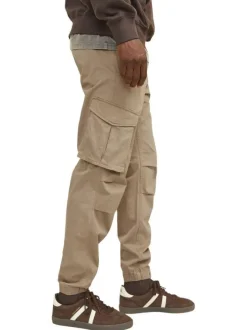 Pantalon Cargo Jpstkane Noah Cuffed Cargo en coton mélangé beige uni
