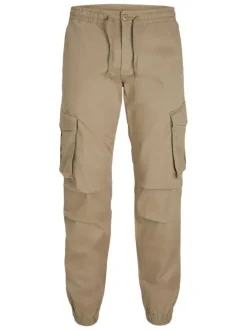 Pantalon Cargo Jpstkane Noah Cuffed Cargo en coton mélangé beige uni