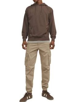 Pantalon Cargo Jpstkane Noah Cuffed Cargo en coton mélangé beige uni