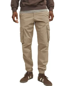 Pantalon Cargo Jpstkane Noah Cuffed Cargo en coton mélangé beige uni