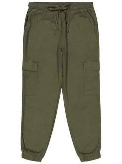 Pantalon cargo kaki uni avec une ceinture élastiquée et une coupe slim