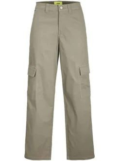 Pantalon Cargo kaki uni avec une coupe regular fit et des poches latérales