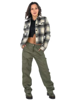 Pantalon Cargo kaki uni avec une coupe regular fit et des poches latérales