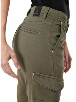 Pantalon cargo kaki uni avec une coupe slim et une taille intermédiaire