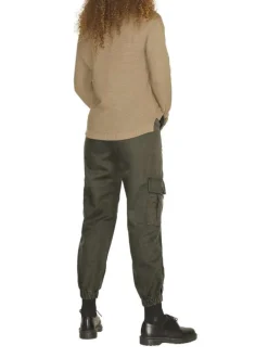 Pantalon cargo kaki uni coupe slim et resserré aux chevilles avec poches latérales