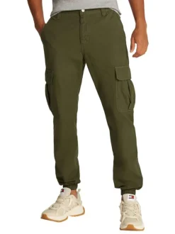 Pantalon Cargo kaki uni en coton avec une coupe slim et des poches à rabat