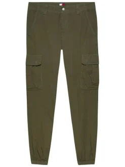 Pantalon Cargo kaki uni en coton avec une coupe slim et des poches à rabat