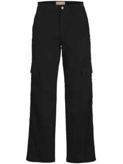 Pantalon Cargo noir uni avec une coupe regular fit et des poches arrières