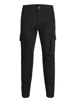 Pantalon Cargo noir uni à coupe ample et une fermeture zippée boutonnée