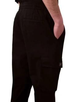 Pantalon cargo noir uni à coupe slim et à ourlets élastiqués