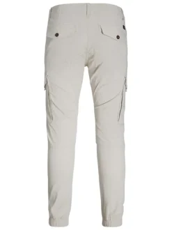Pantalon Cargo Paul écru uni avec une coupe droite et des passants