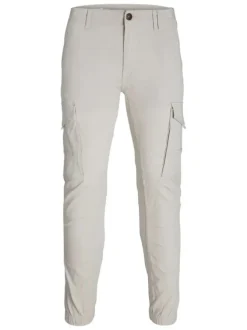 Pantalon Cargo Paul écru uni avec une coupe droite et des passants