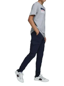 Pantalon cargo Paul Flake marine uni en coton mélangé avec une coupe droite
