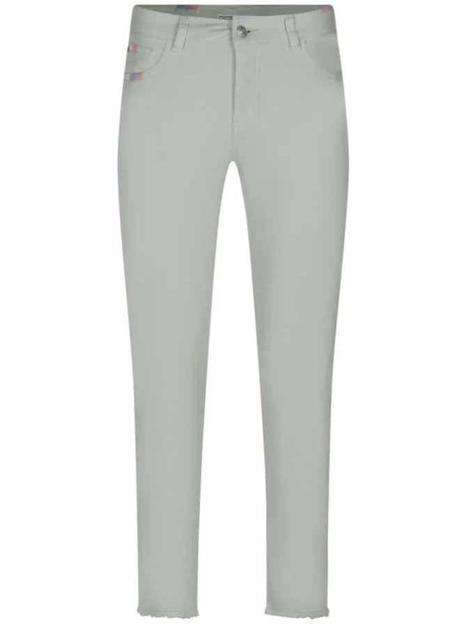 Pantalon Charles en coton pistache uni avec une coupe droite et 5 poches