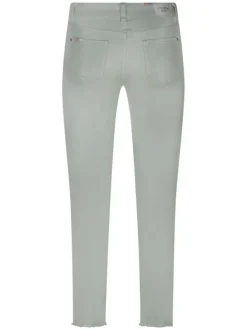 Pantalon Charles en coton pistache uni avec une coupe droite et 5 poches