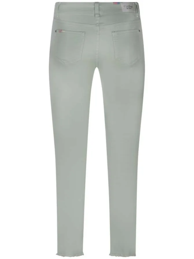 Pantalon Charles en coton pistache uni avec une coupe droite et 5 poches
