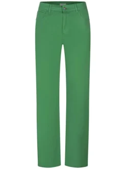 Pantalon Charlie en coton vert uni à coupe droite et taille intermédiaire