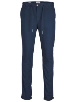 Pantalon Chino Ace en coton marine uni avec coupe slim et liens à la taille