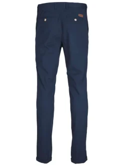 Pantalon Chino Ace en coton marine uni avec coupe slim et liens à la taille