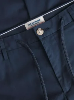 Pantalon Chino Ace en coton marine uni avec coupe slim et liens à la taille