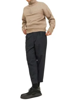 Pantalon chino anthracite uni avec une coupe droite et une taille élastiquée