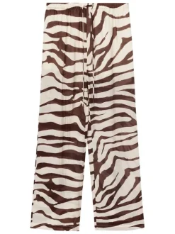 Pantalon chino beige imprimé avec une taille élastiquée et une coupe droite
