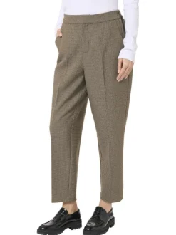 Pantalon chino beige à motif pied de poule avec une coupe slim