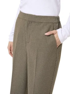 Pantalon chino beige à motif pied de poule avec une coupe slim