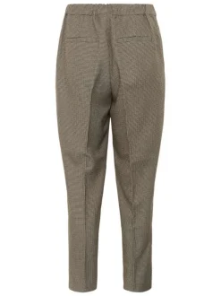 Pantalon chino beige à motif pied de poule avec une coupe slim