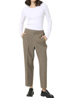 Pantalon chino beige à motif pied de poule avec une coupe slim