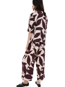Pantalon chino beige à motifs pourvu d'une coupe large et d'une taille haute