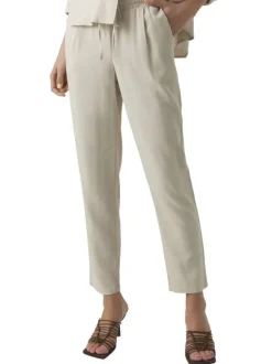 Pantalon Chino beige pourvu d'une coupe droite et d'une taille élastiquée