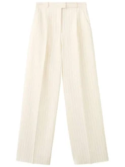 Pantalon chino beige à rayures pourvu d'une coupe bootcut et d'une taille haute
