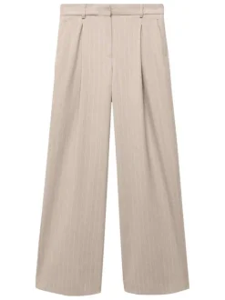 Pantalon chino beige à rayures tennis avec une coupe longue et deux poches