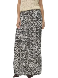 Pantalon Chino beige à taille élastiquée pourvu d'un motif abstrait