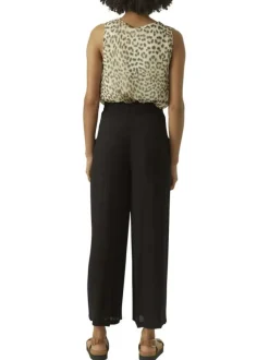 Pantalon Chino beige à taille élastiquée pourvu d'un motif abstrait