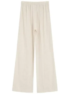 Pantalon chino beige uni avec une coupe flare et une taille élastiquée