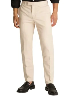 Pantalon Chino beige uni en coton avec une coupe droite et des passants pour ceinture