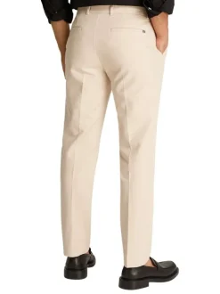 Pantalon Chino beige uni en coton avec une coupe droite et des passants pour ceinture