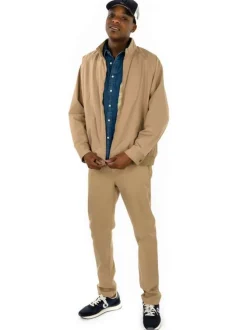 Pantalon chino beige uni en coton avec une coupe droite et 4 poches