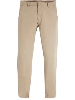 Pantalon chino beige uni en coton avec une coupe droite et 4 poches