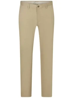 Pantalon chino beige uni en coton à coupe slim fit avec un zip et un bouton