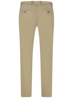 Pantalon chino beige uni en coton à coupe slim fit avec un zip et un bouton