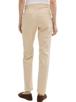 Pantalon Chino beige uni en coton mélangé avec une coupe slim et une ceinture