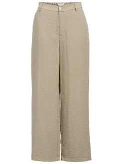 Pantalon chino beige uni pourvu d'une coupe bootcut et d'un bouton à la taille